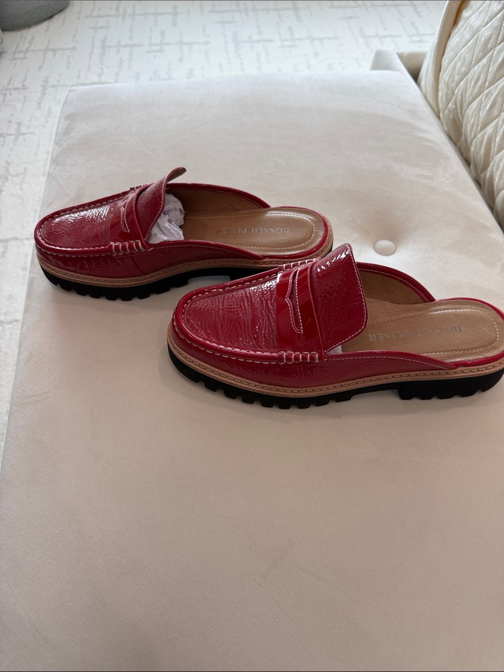 Donald J. Pliner Patent Red Slip-On Mule Loafers